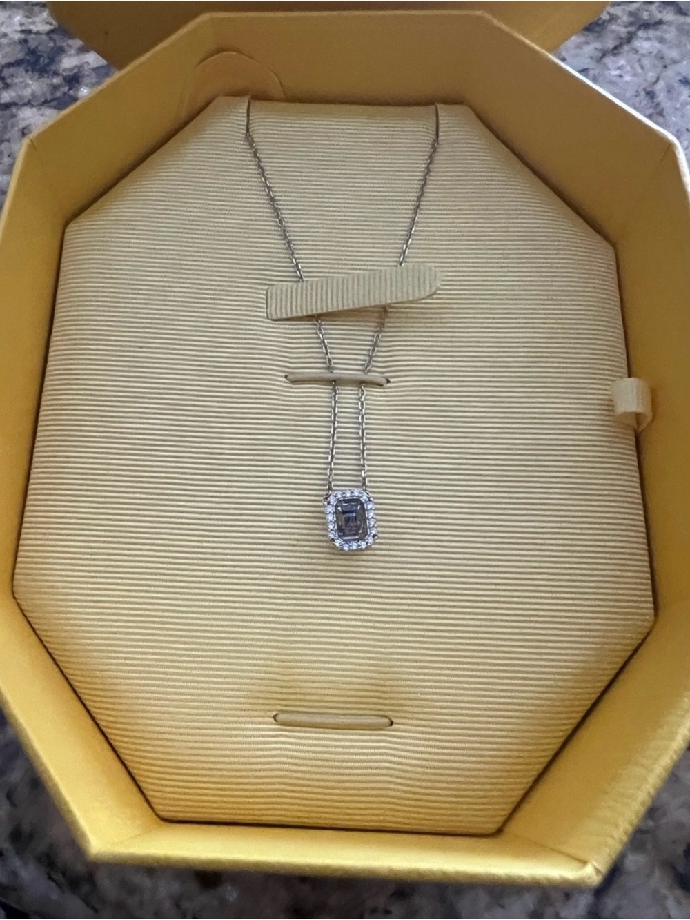 Swarovski Silver Necklace with Clear Crystal Halo and Dark Center Stone
